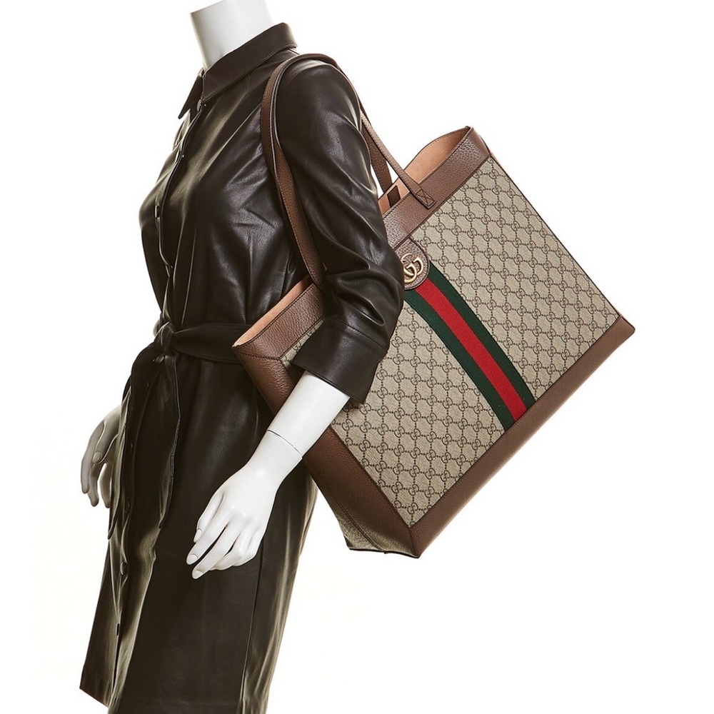 Gucci Beige and Brown Tote with Green and Red Stripes